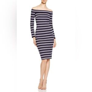 Bec & Bridge Striped Off The Shoulder Bodycon Dress Navy and White Size 2 NWT